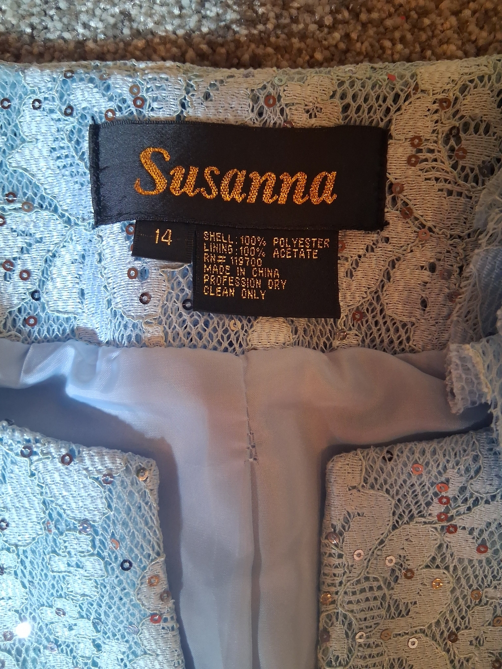 VNTGE Susanna Sequin Lace Formal Jacket Blue Cottage Core Maxi Church Dress S 14 - Picture 8 of 8